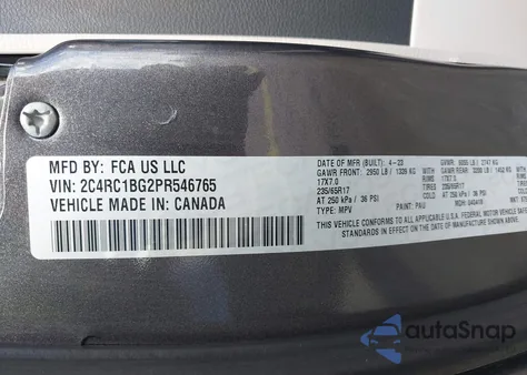 2023 Chrysler Pacifica Touring L из США, поврежденный, VIN 2C4RC1BG2PR546765